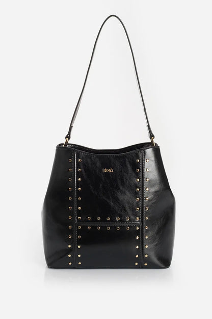 Cartera Mujer Tachas Simil Cuero Negro