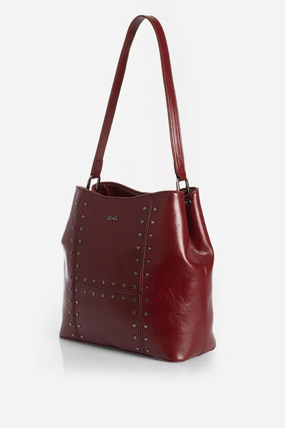 Cartera Mujer Tachas Simil Cuero Burdeo