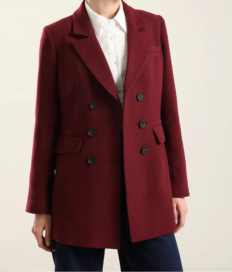 Blazer Mujer Entallado Doble Cruce Vino