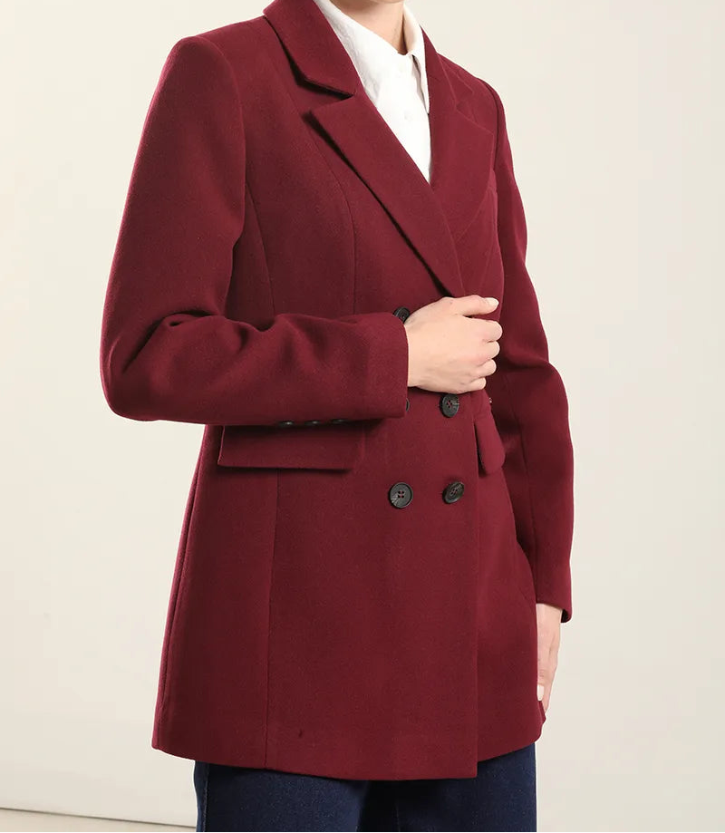 Blazer Mujer Entallado Doble Cruce Vino