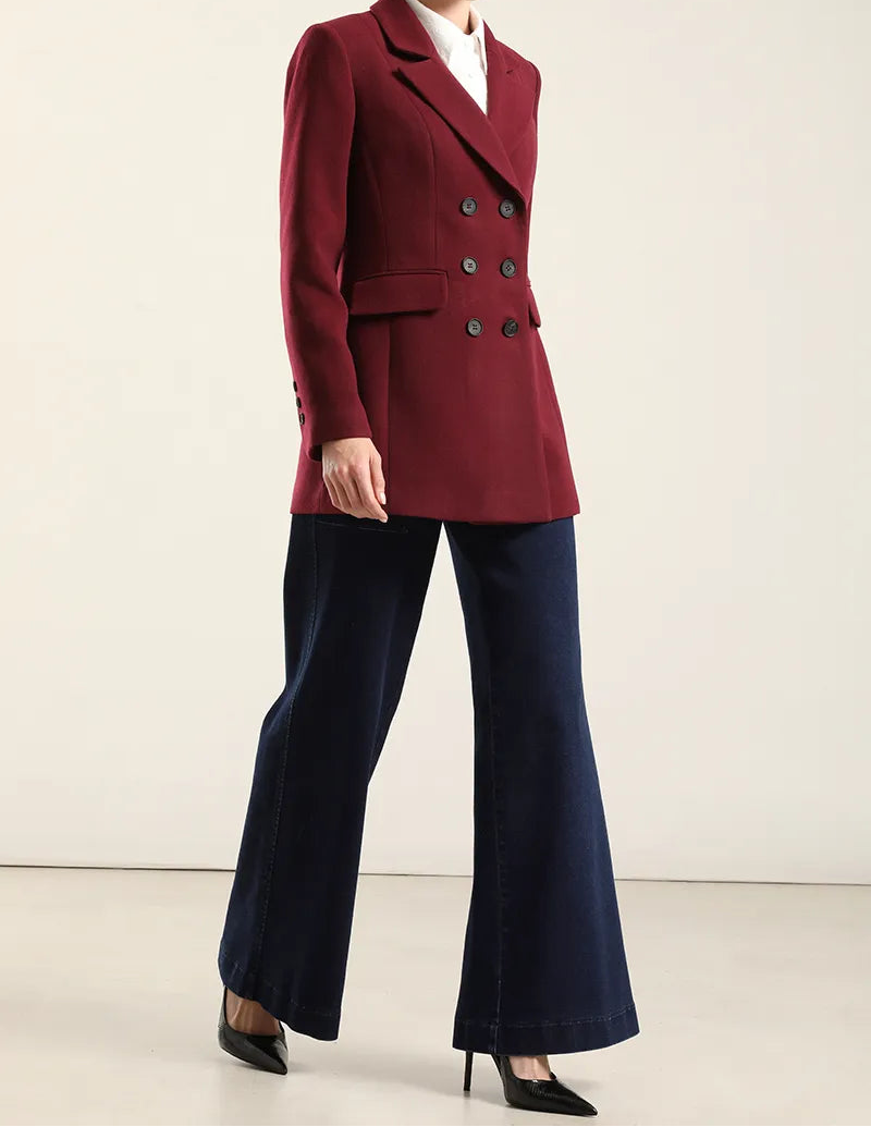 Blazer Mujer Entallado Doble Cruce Vino