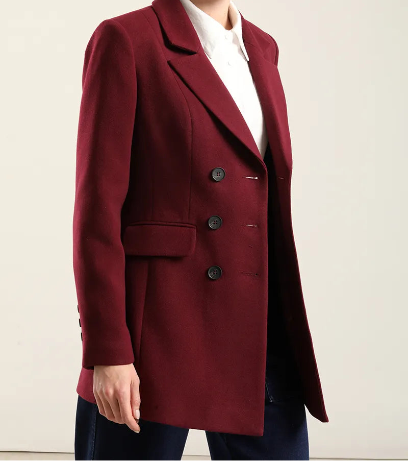 Blazer Mujer Entallado Doble Cruce Vino