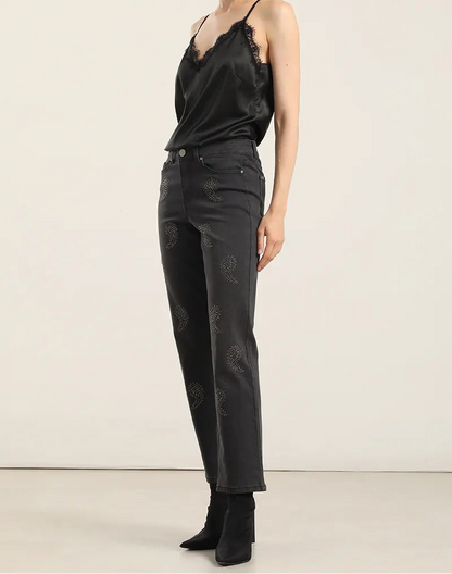 Jeans Mujer Slim Amebas Tachas Gris