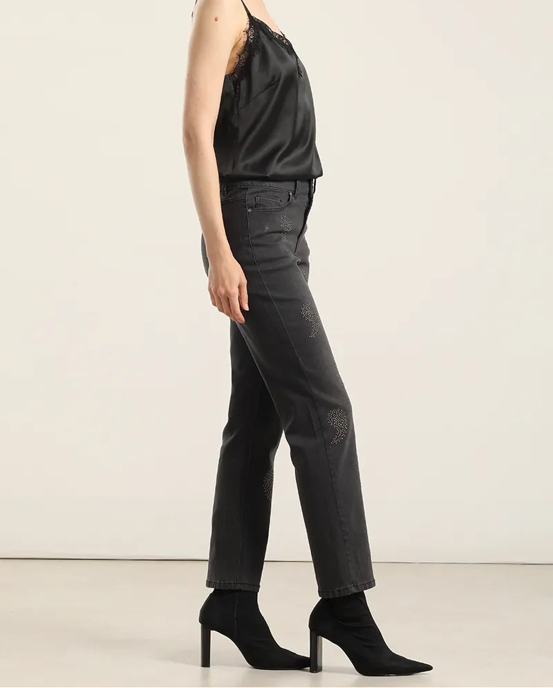 Jeans Mujer Slim Amebas Tachas Gris