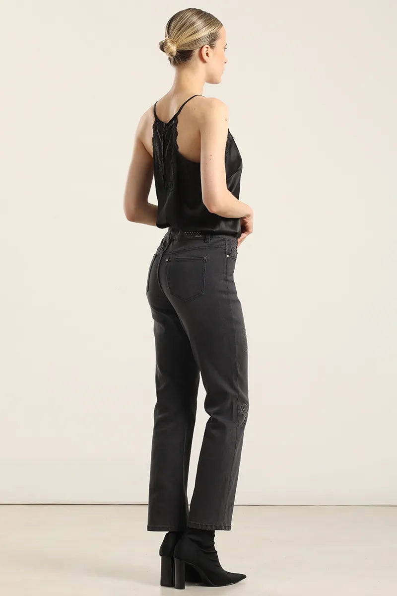 Jeans Mujer Slim Amebas Tachas Gris
