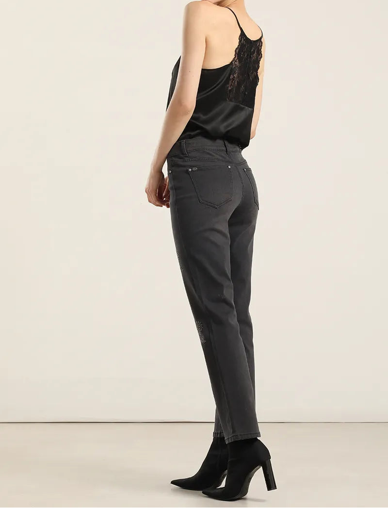 Jeans Mujer Slim Amebas Tachas Gris