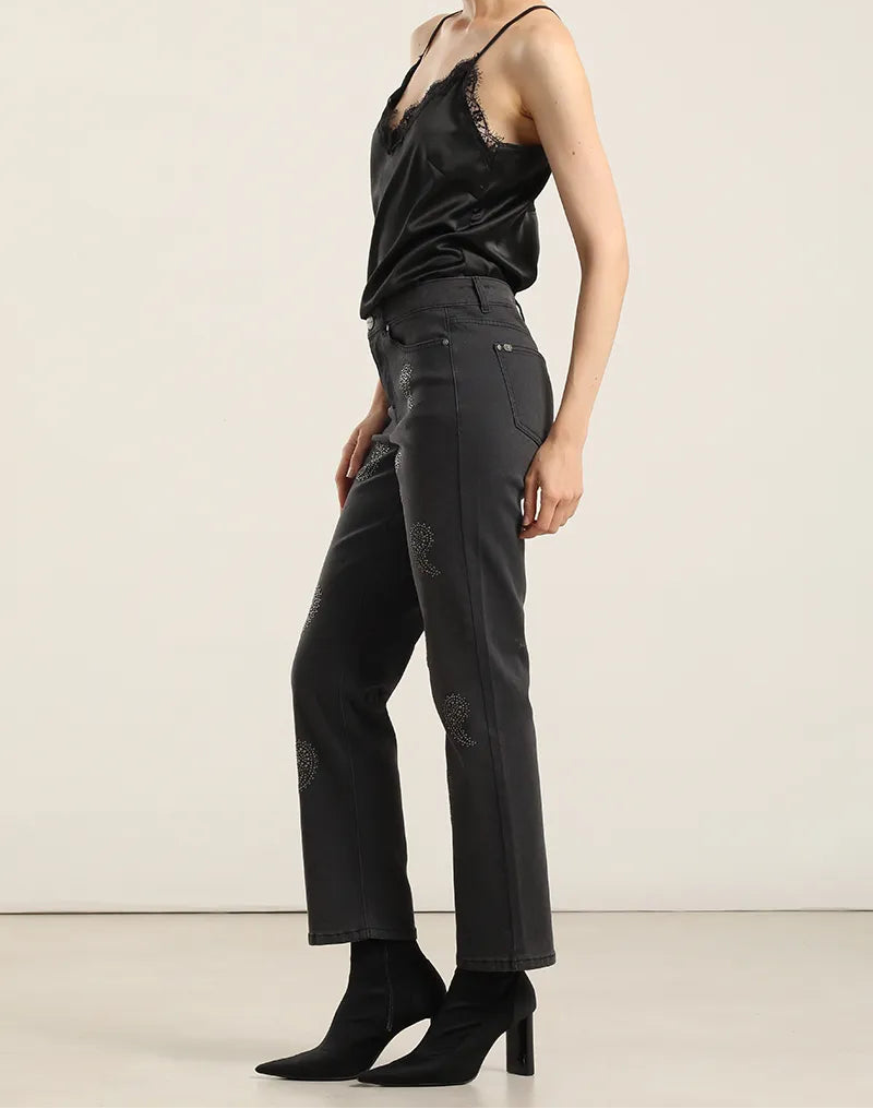 Jeans Mujer Slim Amebas Tachas Gris