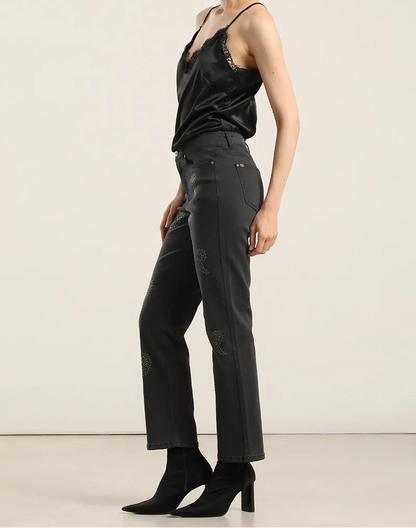 Jeans Mujer Slim Amebas Tachas Gris