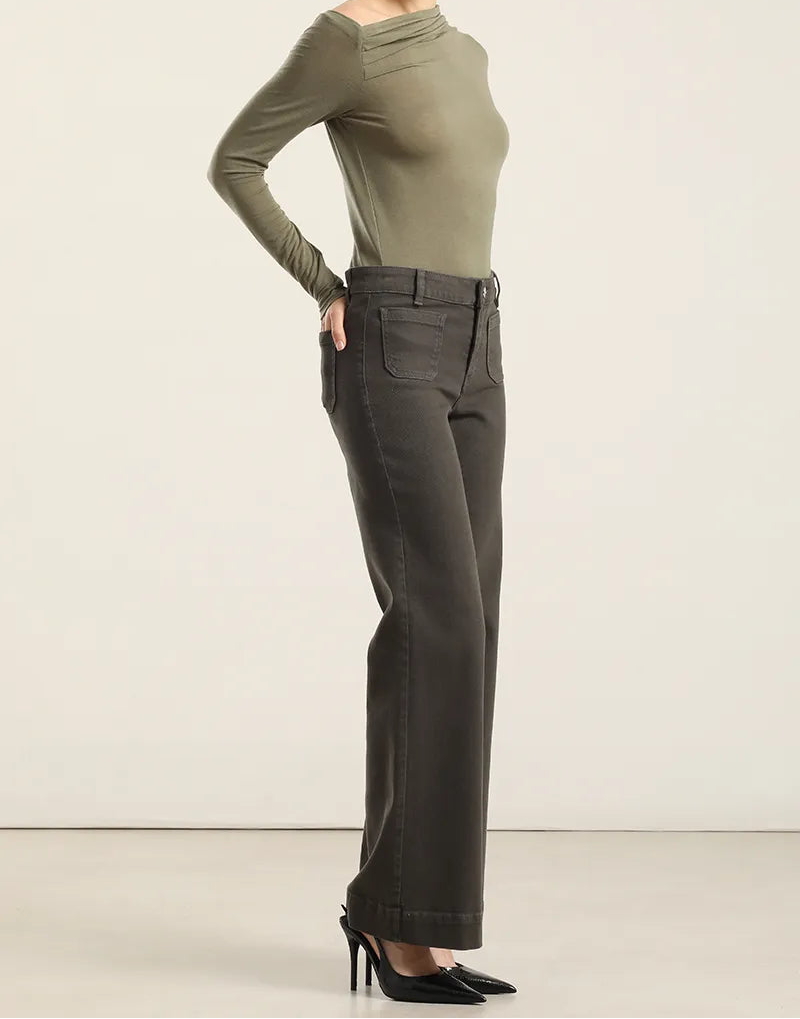 Jeans Mujer Color Palazzo Militar