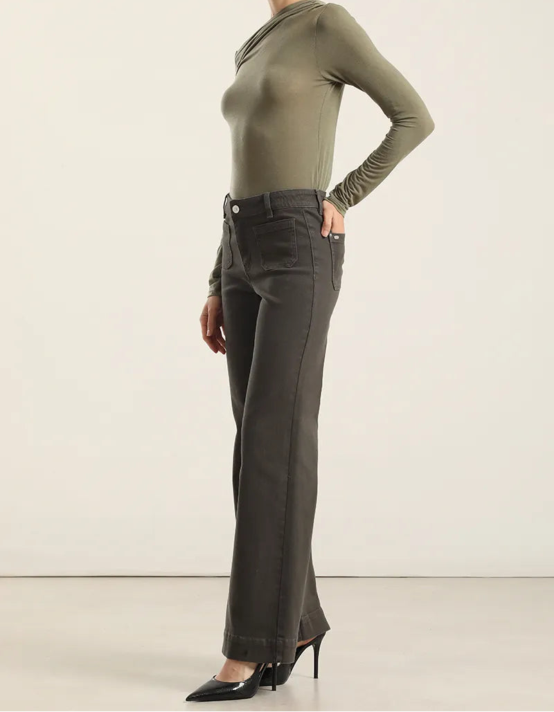 Jeans Mujer Color Palazzo Militar