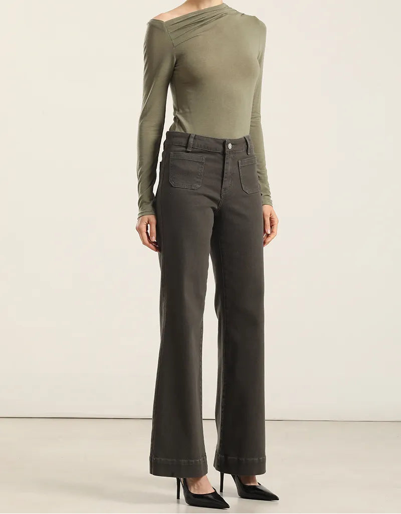 Jeans Mujer Color Palazzo Militar
