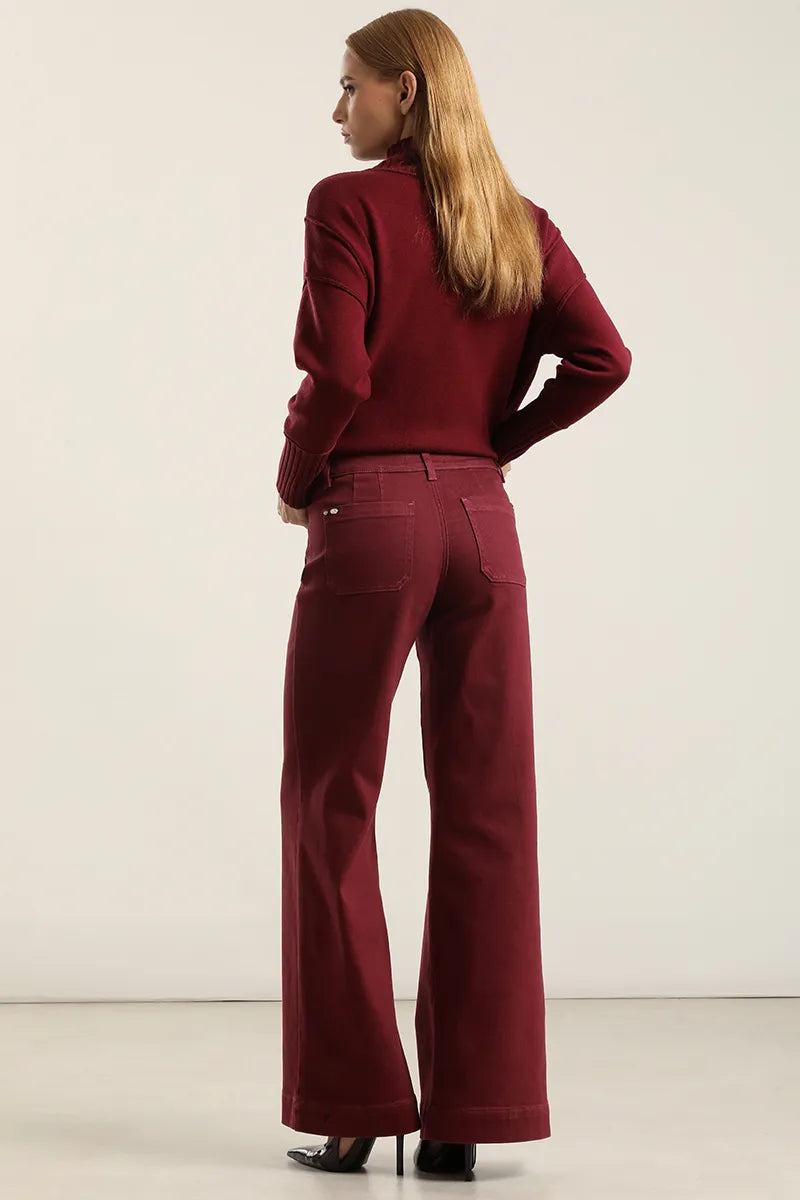 Jeans Mujer Color Palazzo Burdeo