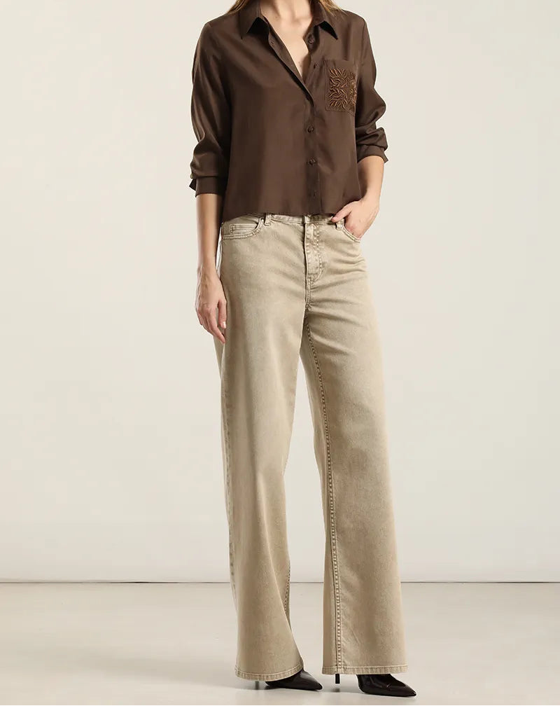 Jeans Mujer Color Straight Procesado Beige