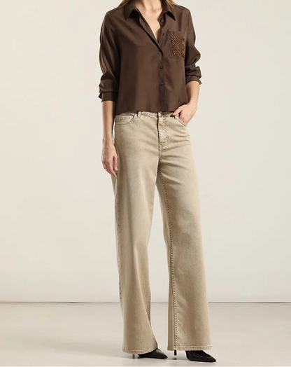 Jeans Mujer Color Straight Procesado Beige