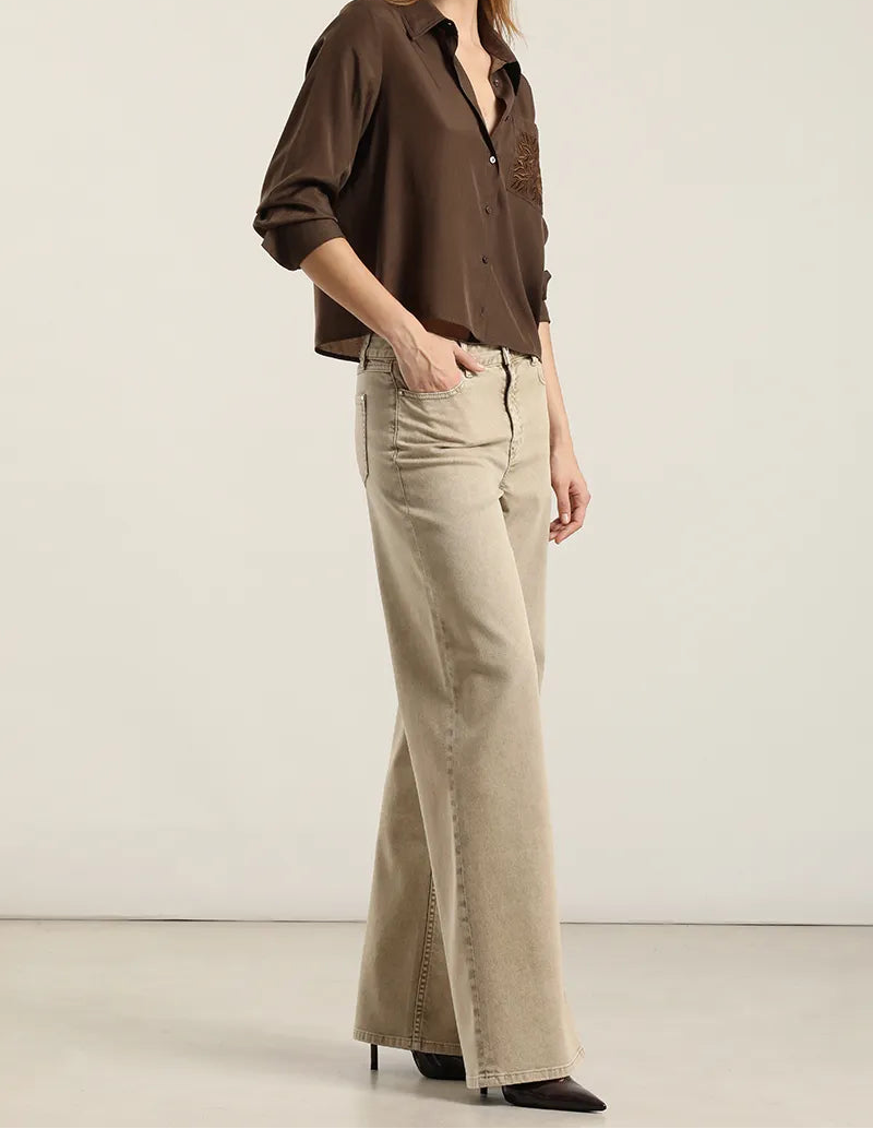Jeans Mujer Color Straight Procesado Beige