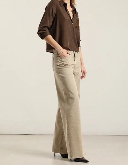 Jeans Mujer Color Straight Procesado Beige