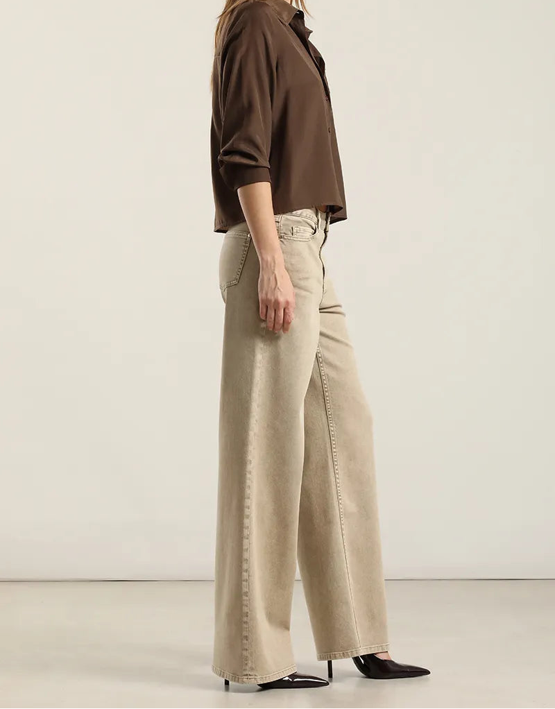 Jeans Mujer Color Straight Procesado Beige