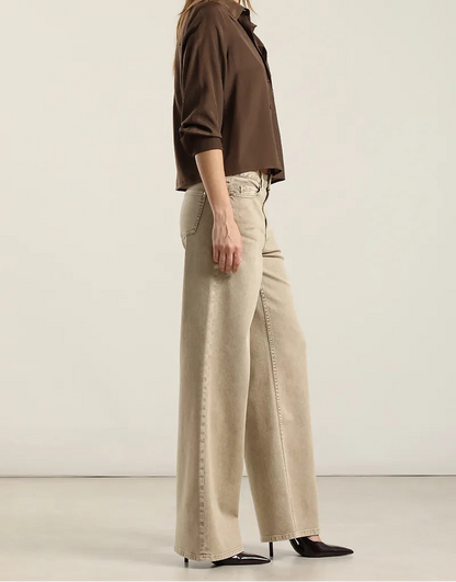 Jeans Mujer Color Straight Procesado Beige