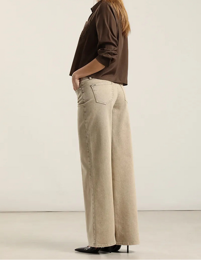 Jeans Mujer Color Straight Procesado Beige