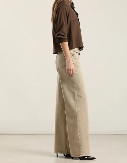 Jeans Mujer Color Straight Procesado Beige