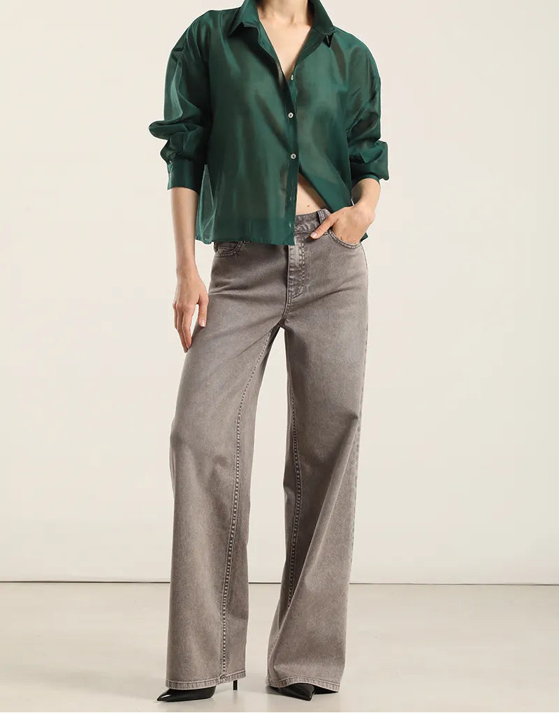 Jeans Mujer Color Straight Procesado Gris