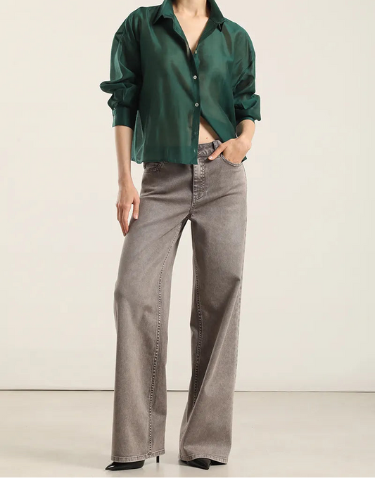 Jeans Mujer Color Straight Procesado Gris