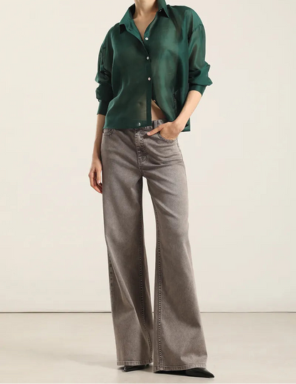Jeans Mujer Color Straight Procesado Gris