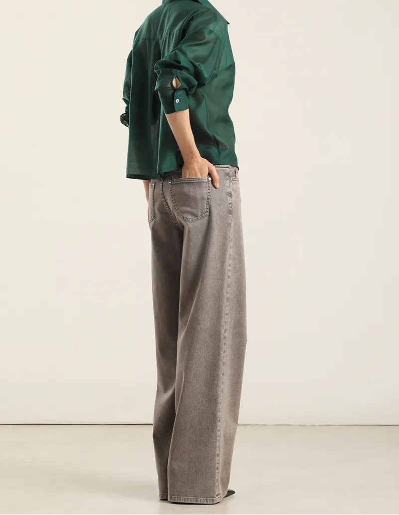 Jeans Mujer Color Straight Procesado Gris