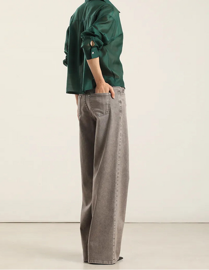 Jeans Mujer Color Straight Procesado Gris