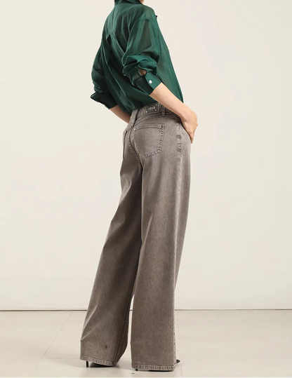 Jeans Mujer Color Straight Procesado Gris