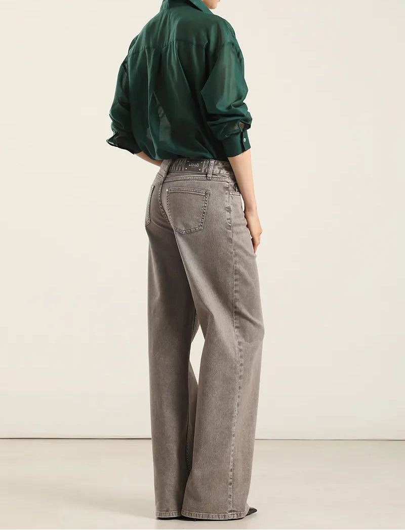 Jeans Mujer Color Straight Procesado Gris