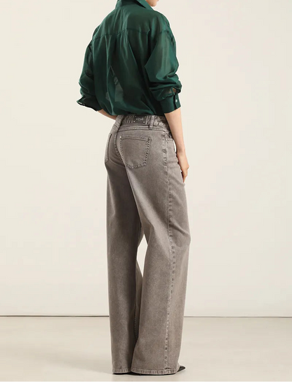 Jeans Mujer Color Straight Procesado Gris