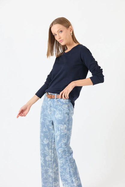 Sweater Mujer Cuello Redondo Liso Azul Marino