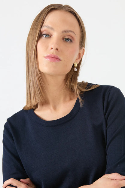 Sweater Mujer Cuello Redondo Liso Azul Marino