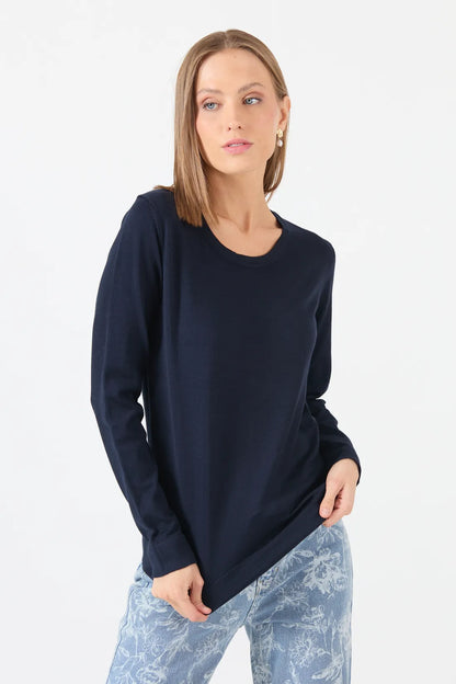 Sweater Mujer Cuello Redondo Liso Azul Marino