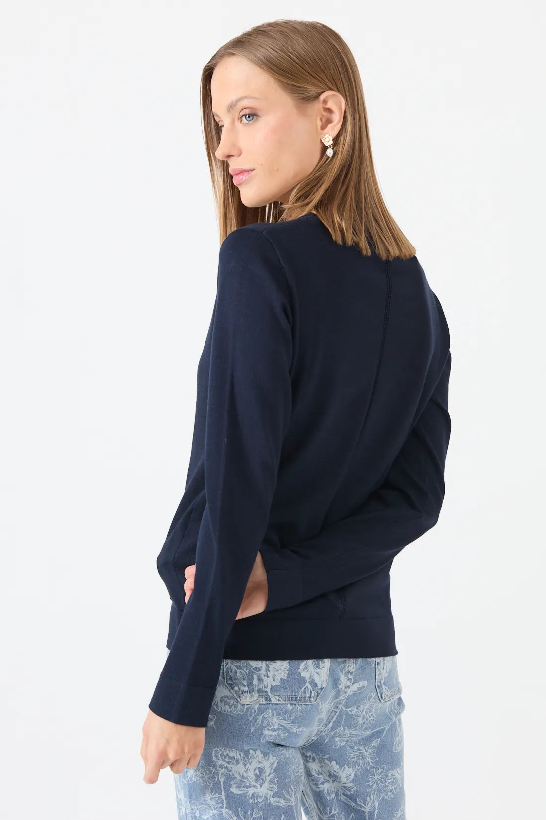 Sweater Mujer Cuello Redondo Liso Azul Marino