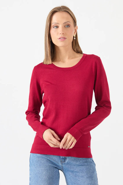 Sweater Mujer Cuello Redondo Liso Rojo