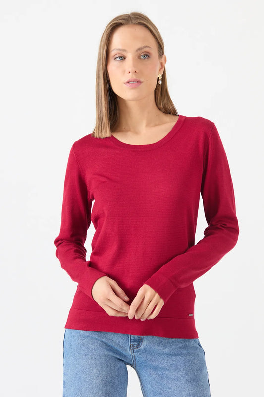 Sweater Mujer Cuello Redondo Liso Rojo