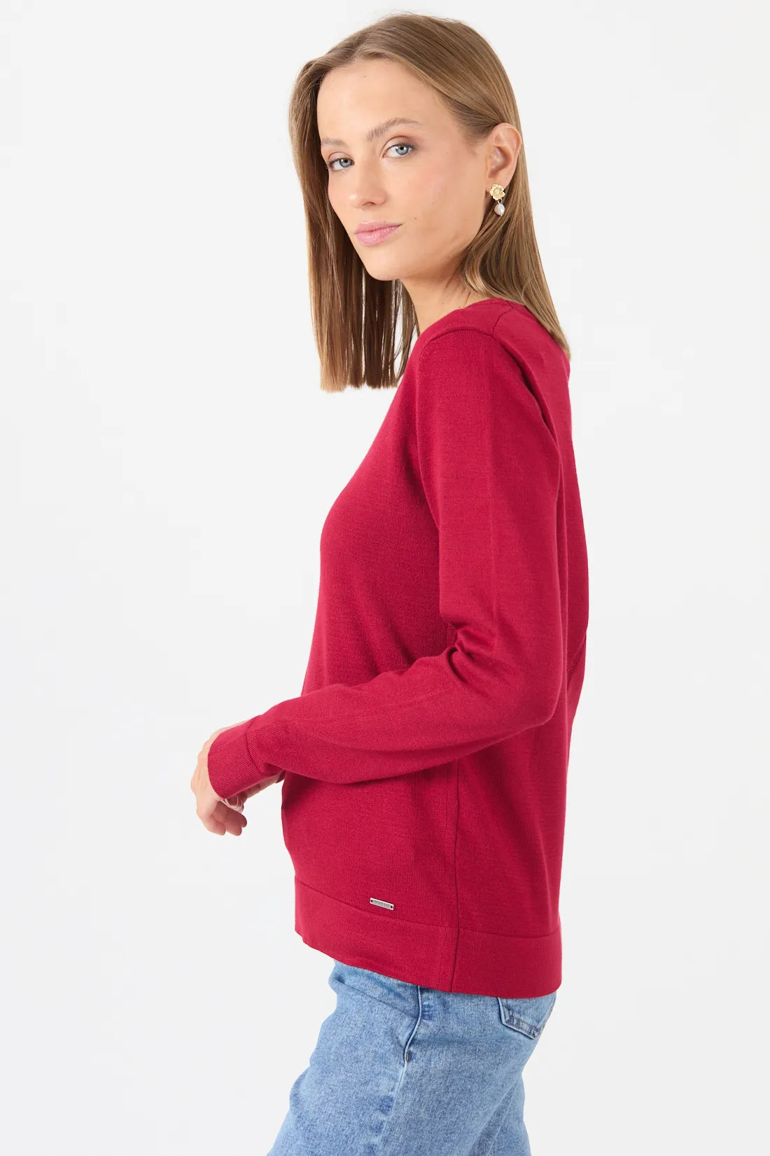 Sweater Mujer Cuello Redondo Liso Rojo