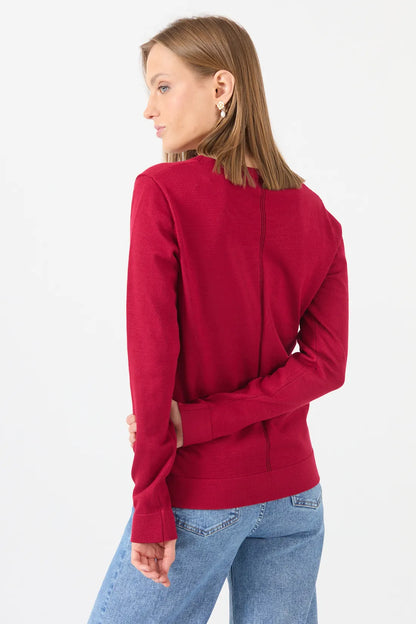 Sweater Mujer Cuello Redondo Liso Rojo