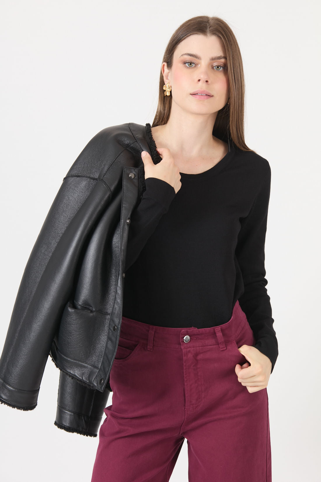 Sweater Mujer Cuello Redondo Liso Negro