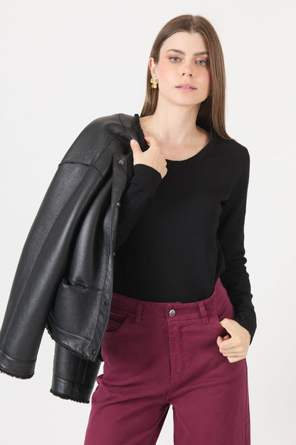Sweater Mujer Cuello Redondo Liso Negro
