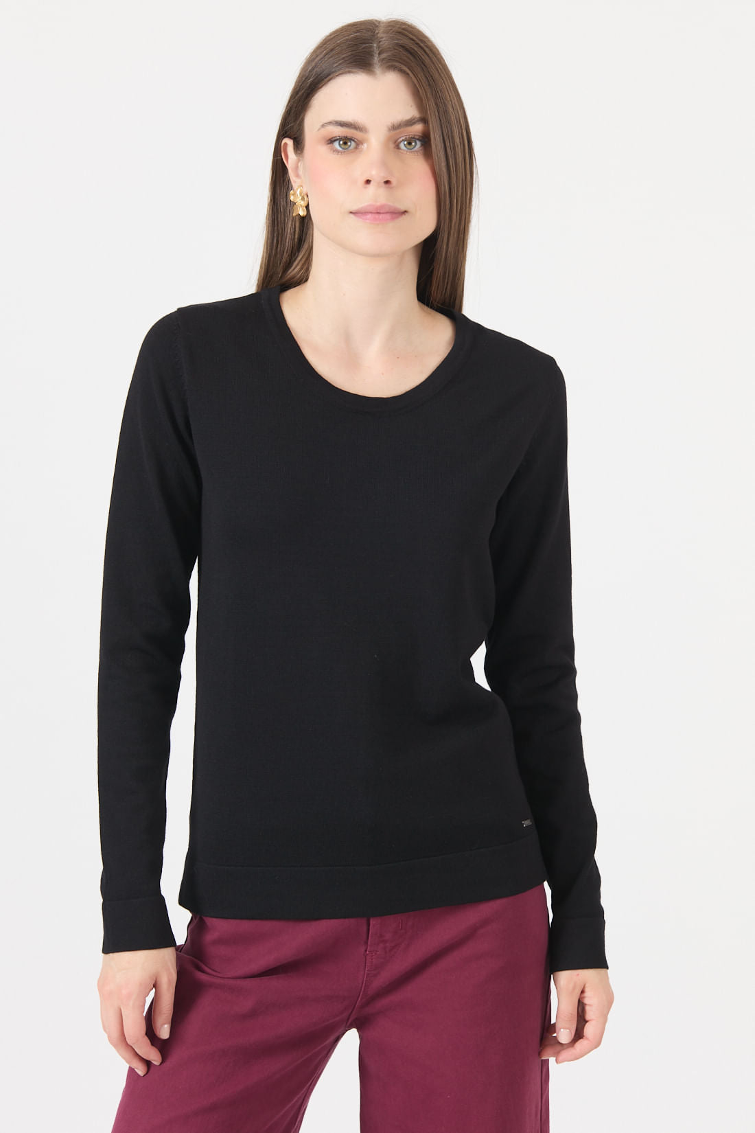 Sweater Mujer Cuello Redondo Liso Negro