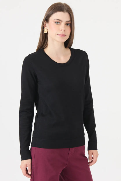 Sweater Mujer Cuello Redondo Liso Negro