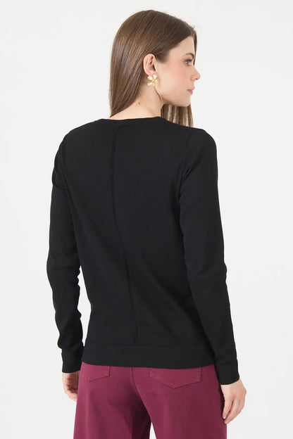 Sweater Mujer Cuello Redondo Liso Negro