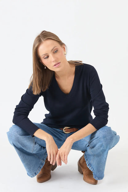 Sweater Mujer Cuello en V Azul Marino