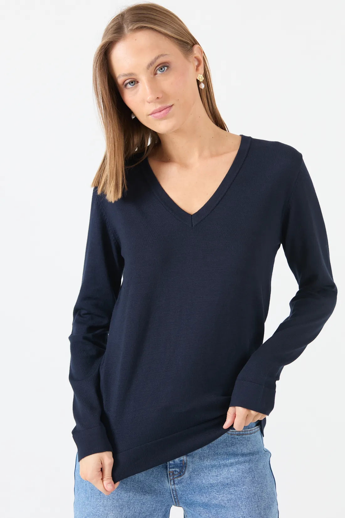 Sweater Mujer Cuello en V Azul Marino