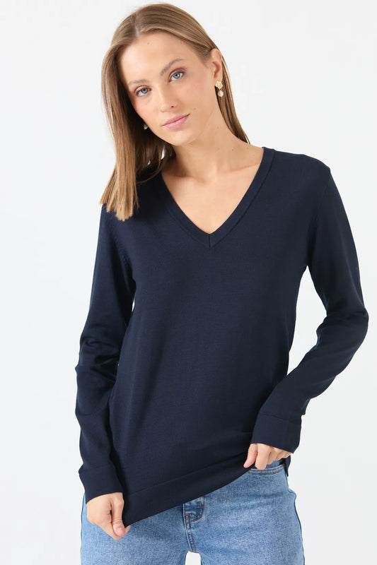 Sweater Mujer Cuello en V Azul Marino