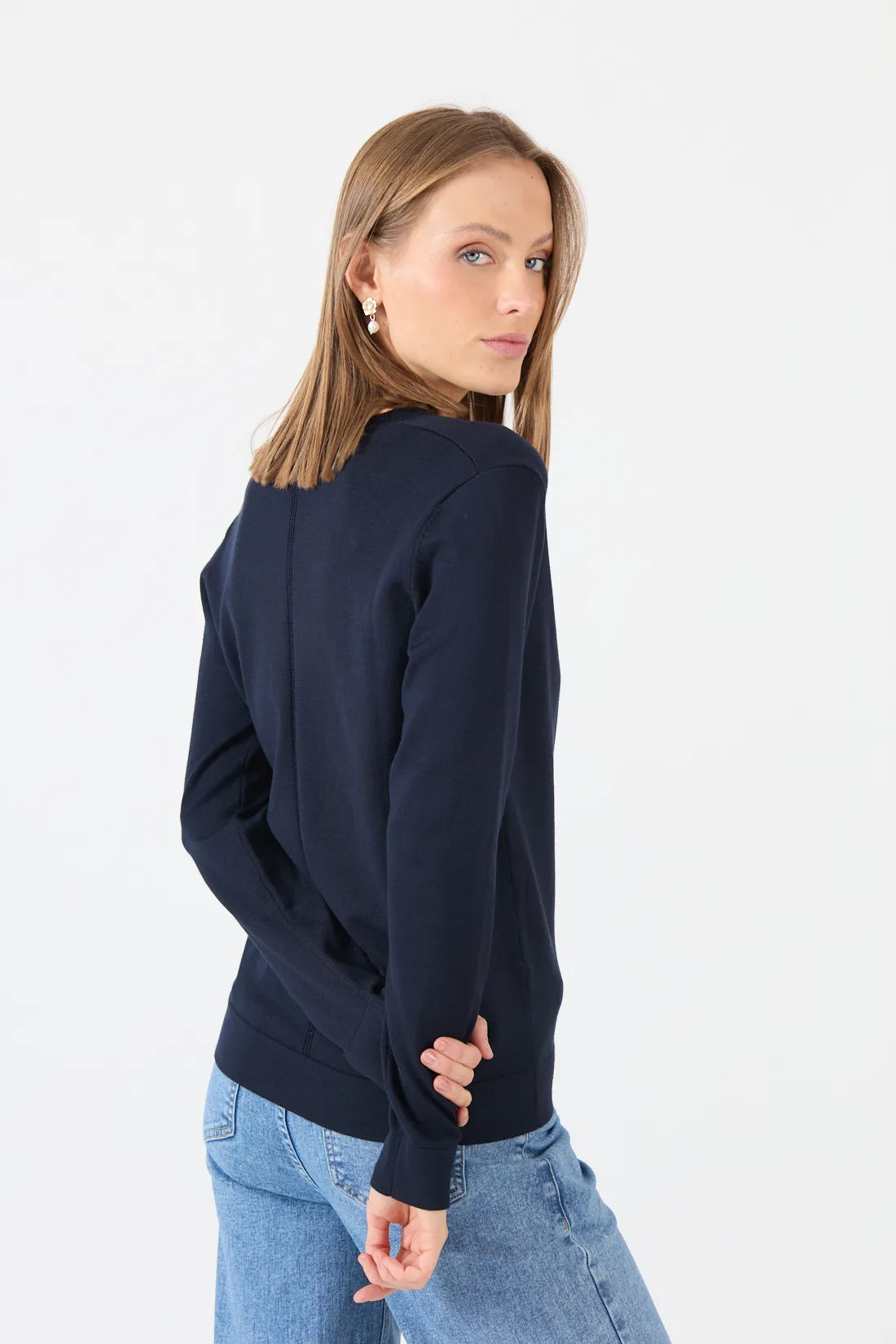 Sweater Mujer Cuello en V Azul Marino