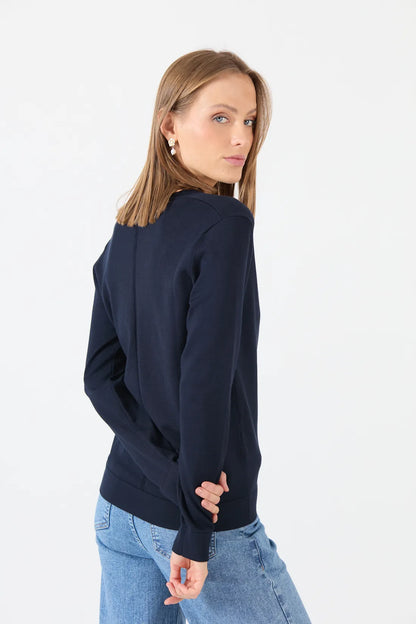 Sweater Mujer Cuello en V Azul Marino